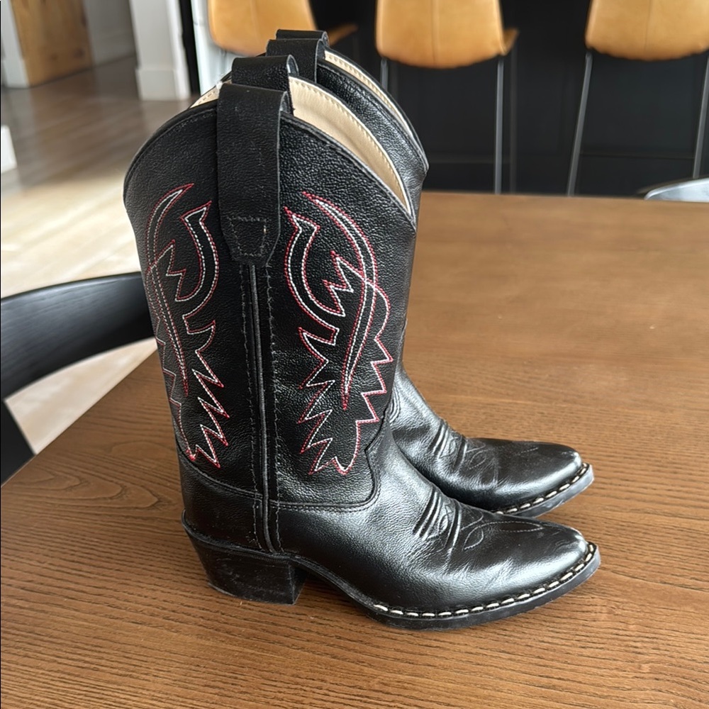 Black Cowboy Boots with Red Stitching